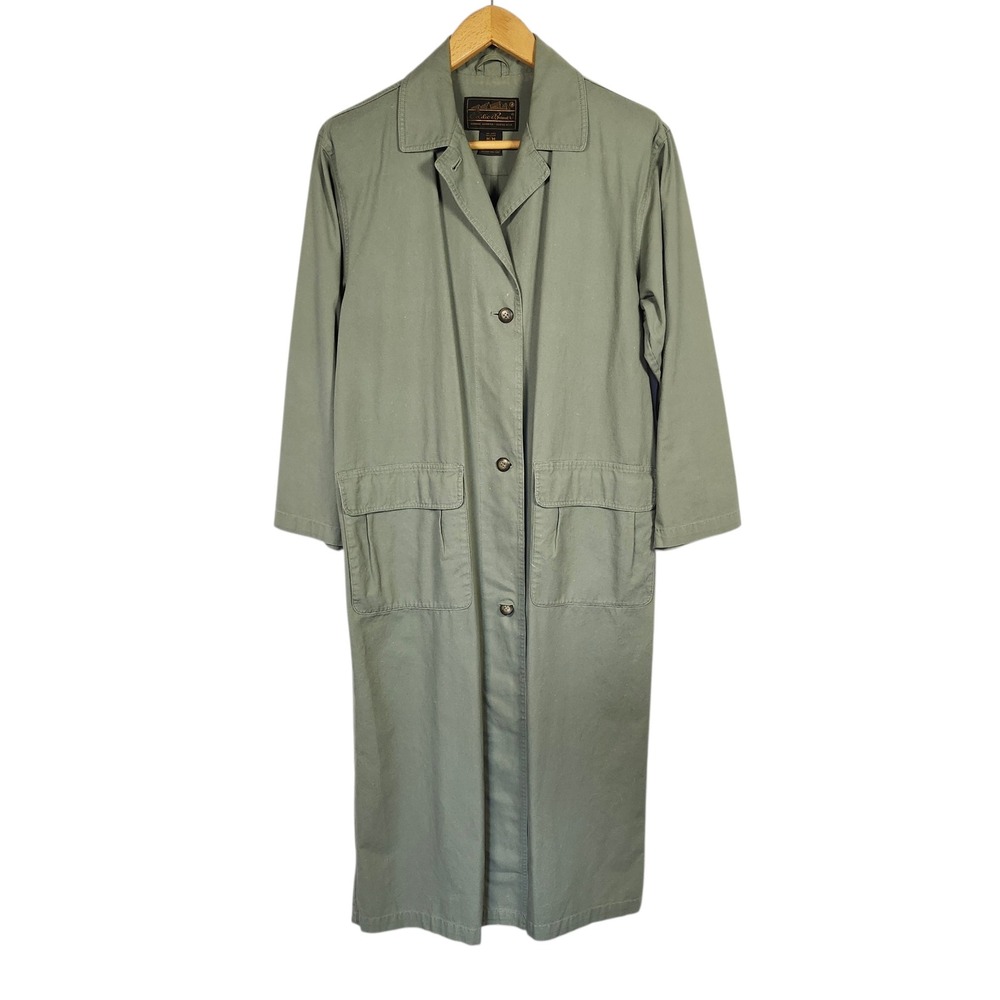 Eddie Bauer Vintage Sage Green Cotton Canvas Long Duster Trench Coat Women's M